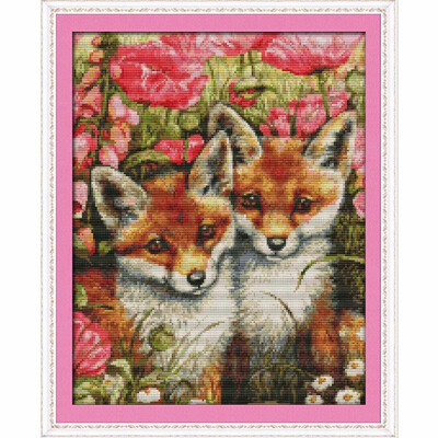 

DIY Handmade Needlework Counted Cross Stitch Set Embroidery Kit 14CT Lovely Foxes Pattern Cross Stitching 35 44cm Home Decoratio