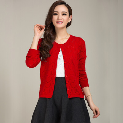 

MAOE solid color hollow hollow knit cardigan Z1102 white