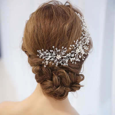 

Jonnafe Silver Color Headpiece For Women Pearls Floral Bridal Hair Vine Wedding Headband Hair Crown Accessories