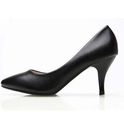 

New Women Spring Classic Women&39s Office Black Leather Thin Heels Stilettos Pointed Toe Lady Shoes High Heels 7cm