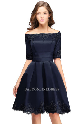 

A-line Off-shoulder Half Sleeves Short Lace Appliques Prom Dresses Hot