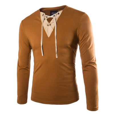 

Men's classic suede stitching V-neck long-sleeved jacket Slim bottoming shirt T shirt