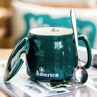 

Porcelain soul creative breakfast ceramic mug couple couple coffee cup milk cup with covered spoon office cup of glass cup green beauty