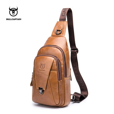 

BULL CAPTAIN High Quality Men Genuine Leather Cowhide Vintage Chest Back Pack Travel fashion Cross Body Messenger Shoulder Bag