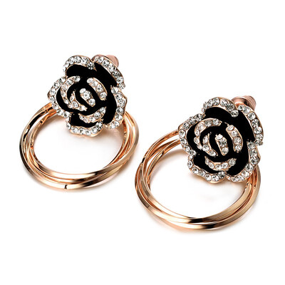 

Yoursfs clip earrings for women black rose flower gold plated earring enamel