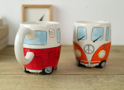 

Cntomlv Cartoon Double Bus Mugs Hand Painting Retro Ceramic Cup Coffee Milk Tea Mug Drinkware Novetly Gifts 1pc