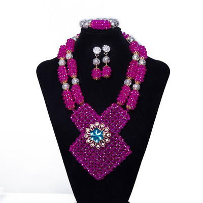 

Fashion Purple Bib Style Manual Necklace African Wedding Beads Crystal Jewelry Set For Women Nigerian Bridal Costume Jewelry