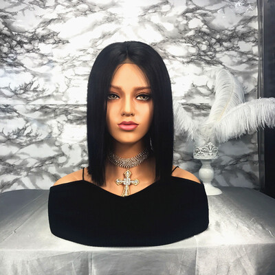 

T-top Hair Middle Part Short Bob Haircut Swiss Lace Virgin Human Hair Glueless Lace Front Wig With Baby Hair For Ladies