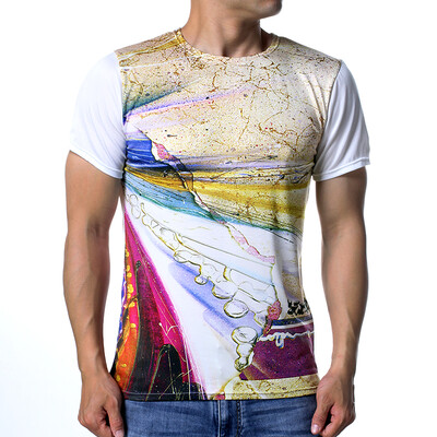 

Fashion Men&39s O-neck Tops Colorful Irregular Print Pullover T-Shirts