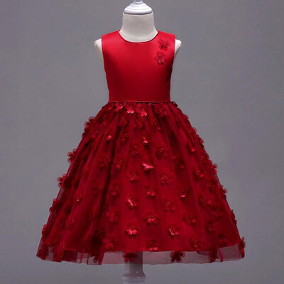 

New Girl Childrens Lace three-dimensional petal dress child Princess Dress Wedding Christmas Party Dress
