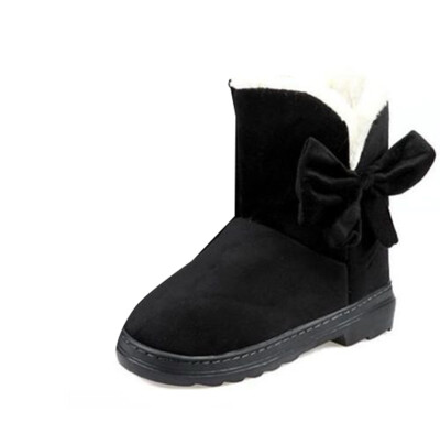 

women winter soft warm bowknot flat heels solid Lady snow boots Mid-calf shoes