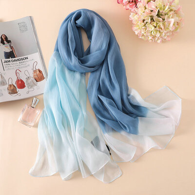 

Guttavalli Summer Tropical Stripes Silk Long Shawl Women Sunscreen Smooth Scarf Solid Skinny Wraps