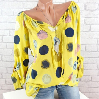 

Try Everything Off Shoulder Top Plus Size 5XL Bandage Polka Dot Long Sleeve Blouse Women Summer 2018 V Neck Casual Womens Shirt