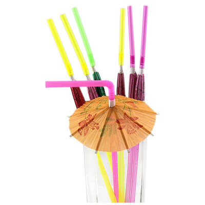 

UpperX 100 Pieces Umbrella Disposable Bendable Drinking Straws for Luau Parties Bars Restaurants