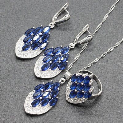 

Black&White Stone Silver Plated Jewelry Sets for Women Choker Dangle Earrings Ring Three Colors Available Free Jewelry Box
