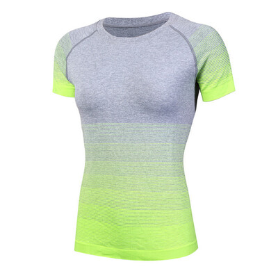 

New Gradiet Color Compression T Shirt Running Training Clothes Short