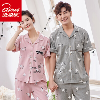 

Arctic velvet pajamas four seasons home clothes cotton men&women casual outer wear season short-sleeved cardigan cotton couple pajamas home service suits cranes female