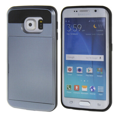

MOONCASE Case for Samsung Galaxy S6 Edge Soft Silicone Gel TPU Skin With Card Holder Protective Case Cover Grey