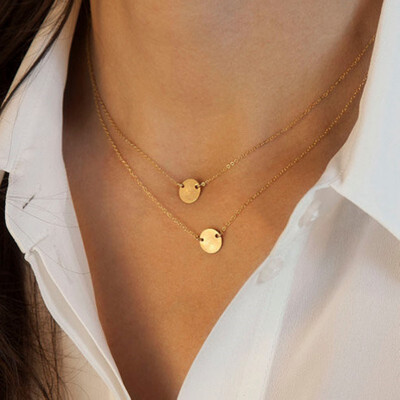 

Lady Hot New Punk Simple Alloy Golden Sequins Two layers Short Chain Necklace