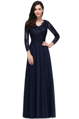 

A-line Evening Prom Dress Long Prom Party Gown Formal Bridesmaid Chiffon Gown Lace Women Dresses