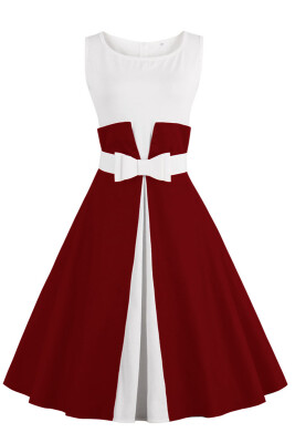 

MisShow 2017 Vestidos Fake two Pieces Summer Patchwork Vintage Dress Bow Swing Rockabilly Sleeveless  plus size Dresses