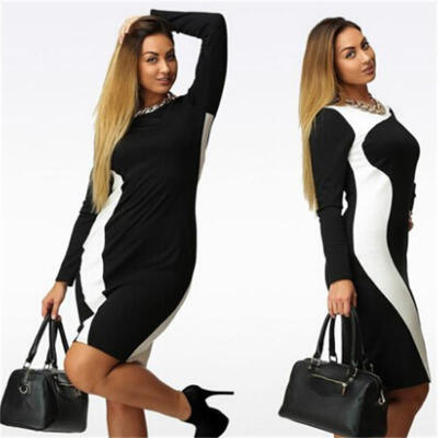 

Sakazy OL Patchwork Big Size 6xl Spring Bodycon Slim O-neck Elegant Women Party Dress Plus Size Fat dresses