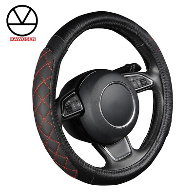 

PU leather car steering wheel cover black lychee pattern with two-sides thick foam padding M size fits 38cm15"