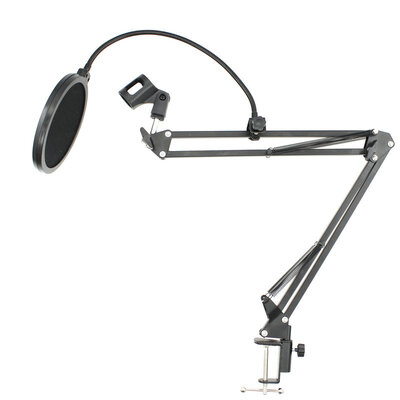 

NB-35 Microphone Suspension Boom Scissor Arm Stand with Mic Clip Holder Pop Filter Windscreen Mask Shield with Stand Clip Kit