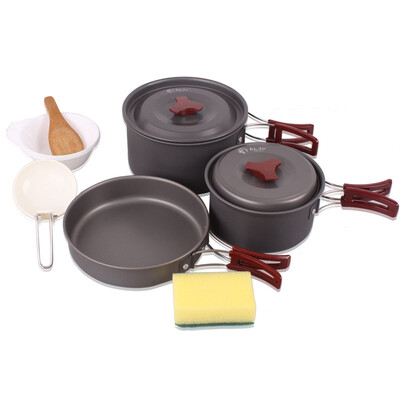 

Red camp outdoors sets of pots camping cooking utensils picnic pots hard oxidation pots 2-3 people