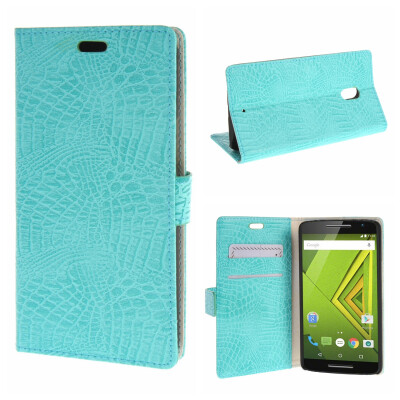 

MOONCASE Motorola Moto X Play ЧЕХОЛ ДЛЯ Snake pattern Leather Flip Folio Wallet Card Slot Stand Azure