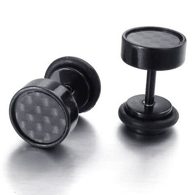 

Hpolw Mens Stainless Steel Carbon Fiber Stud Earrings 8mm Black