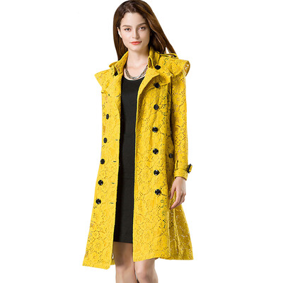

BURDULLY Europe 2018 New Arrivals Womans Lace Trench Coat Long Casual Windbreaker Outwear Slim Double-Breasted Trenchcoat Female