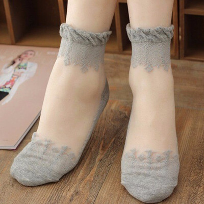 

1Pair Women Lace Ruffle Ankle Sock Soft Comfy Sheer Silk Cotton Elastic Mesh Knit Frill Trim Transparent Womens socks drop ship