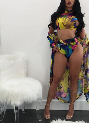

2018 Three-Piece Bikini Set Long Sleeve Cover-Up High Waist Swimwear