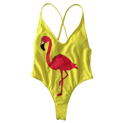 

2018 Flamingos Printed Monokini Bikini Women One Piece Swimsuits Beach Swimwear Ladies Sexy Rompers