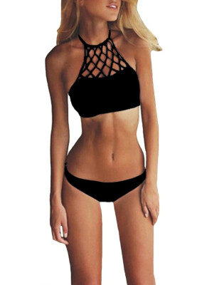 

2018 black Sexy Halter Criss Cross Bikini Set