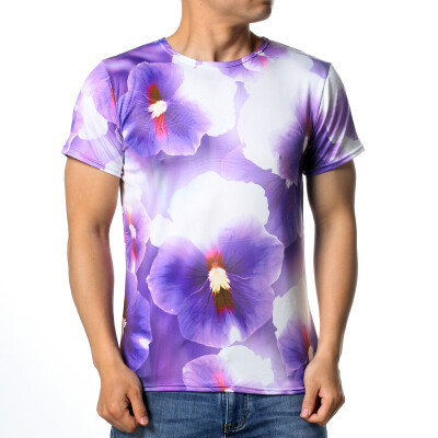 

Fashion Mens Short Sleeve Round Neck Floral Printing T-Shirt