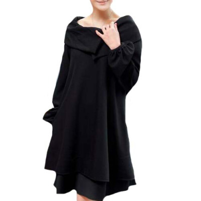 

CT&HF Women temperament Dress Sweet Elegant Dress Loose Pure Color Skirt Long Sleeve Dress Pure Collar Dress