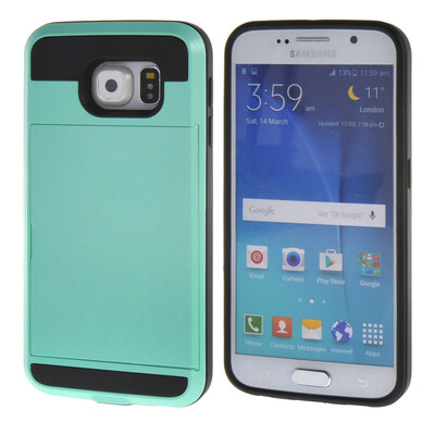 

MOONCASE Case for Samsung Galaxy S6 Soft Silicone Gel TPU Skin With Card Holder Protective Case Cover Azure