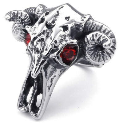 

Hpolw Mens Cubic Zirconia silver&black Stainless Steel rubies Ring and Gothic OX head Skull/skeleton ring