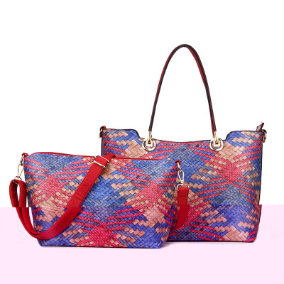 

Realer® Brand Women Composite Bag National Style Large Woven Bucket Tote Bag Knitting PU Leather Women Shoulder Bag Messenger Bag