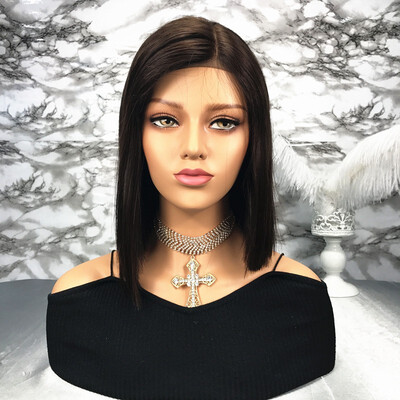 

T-top Hair Short Bob Straight Side Part Human Hair Lace Front Wig Bleached Knots With Natural Hairline Glueless Wig For Ladies