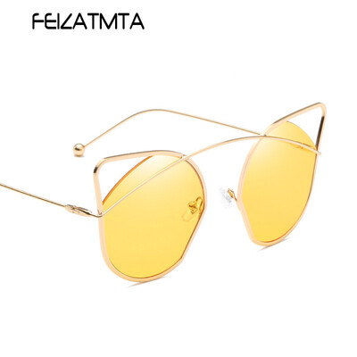 

FEIZATMTA Солнцезащитные очки Женщины Cat Eye Солнцезащитные очки Lady Polygon Рамка для очков Летние High-definition Visual Hollow Eyewear UV400