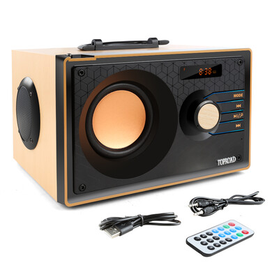 

TOPROAD Wooden Bluetooth Speaker Wireless Stereo Subwoofer Speakers Music Player Support LCD Display FM radio Remote Control TF