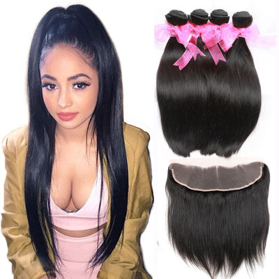 

Dream Like Peruvian Virgin Hair Straight Hair 4 Bundles with 13X4 Lace Frontal Black Color