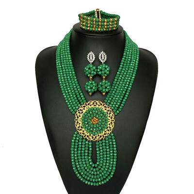 

Green Dubai Crystal Beads Jewelry Set African Wedding Necklace Earring Bracelet Set Nigerian Bridal Jewelry Set free shipping