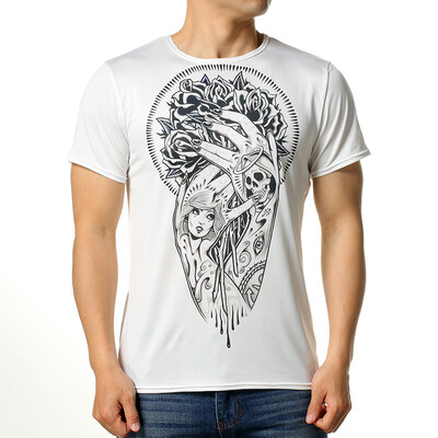 

Fashion Mens O-neck Girl And Flower Print Pullover T-Shirts