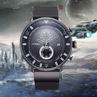 

SINOBI Mens Watches Chronograph Top Brand 2017 Luxury Ultra Thin Big Black Clock Waterproof Rubber Sports Man Quartz Wristwatch