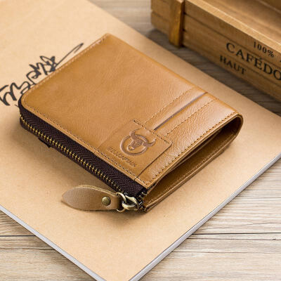 

BULLCAPTAIN 2018 New Arrival Genuine Leather Men Wallet Zipper Male Short Coin Purse Brand High Quality wallet Vintage Wallet