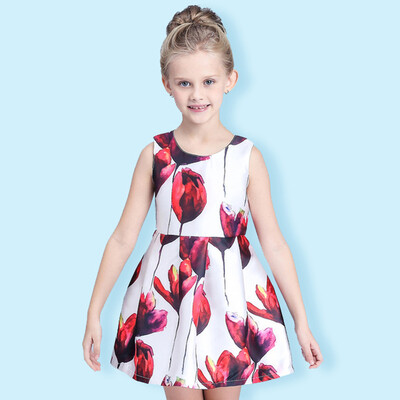 

2018 Princess Flower Girl Dress for Wedding Handmade Flowers Girls Pagenat Dress Prom Gown Rose print kids clothes